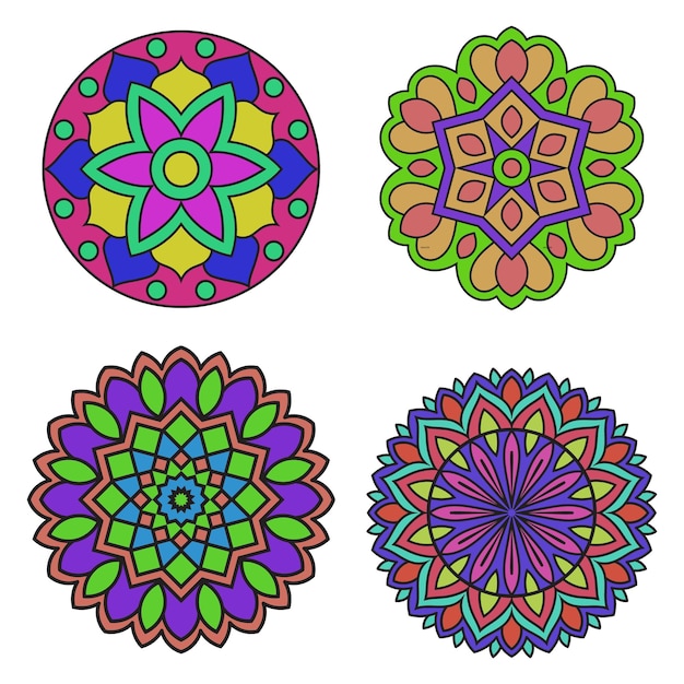 Colección de mandalas dibujadas a mano por vectores Mandalas étnicas con adornos coloridos