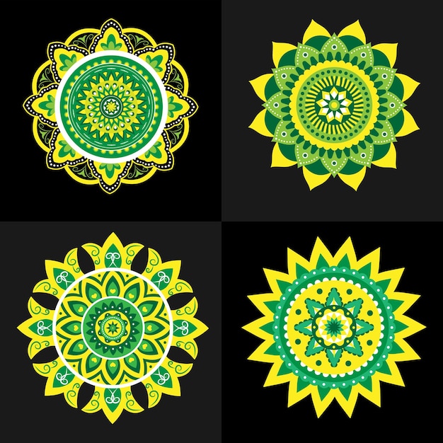 Vector colección de mandalas ornamentales verdes