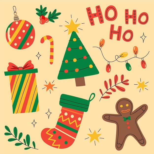 Colección a mano de elementos de navidad