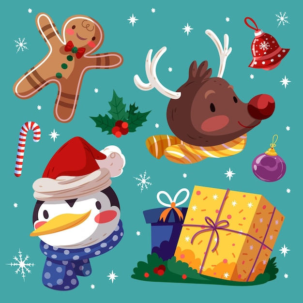 Colección a mano de elementos de navidad