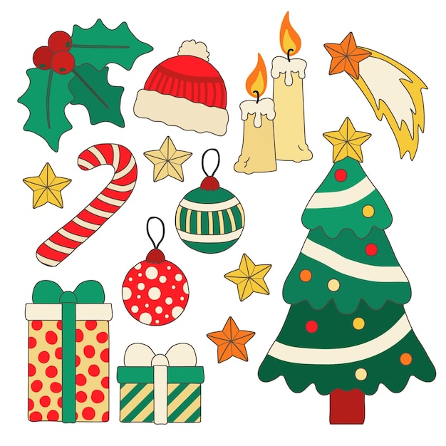 Colección a mano de elementos de navidad