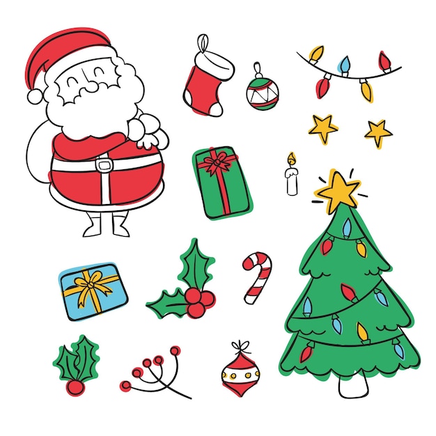 Colección a mano de elementos de navidad