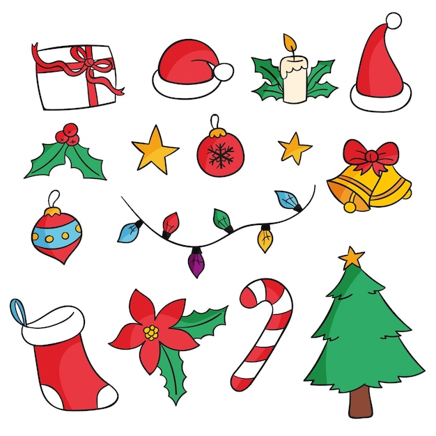 Colección a mano de elementos de navidad