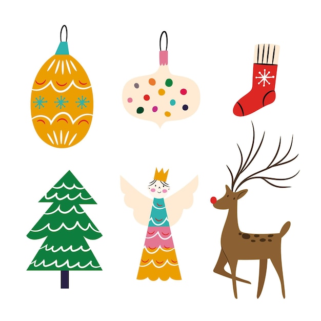 Colección a mano de elementos de navidad