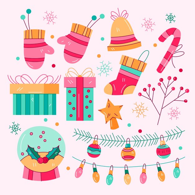 Colección a mano de elementos de navidad