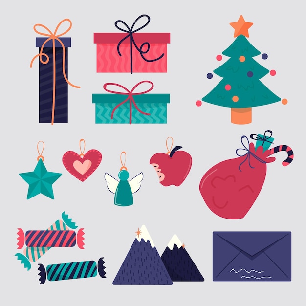 Colección a mano de elementos de navidad