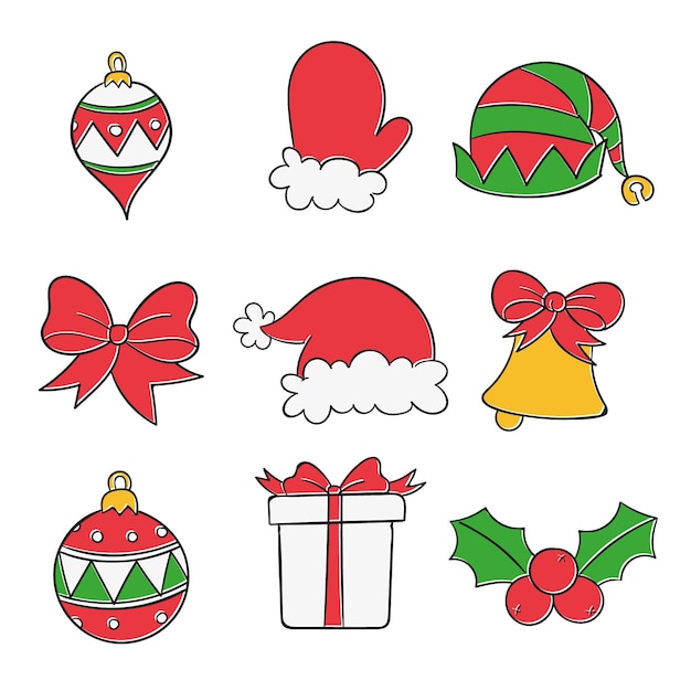 Colección a mano de elementos de navidad