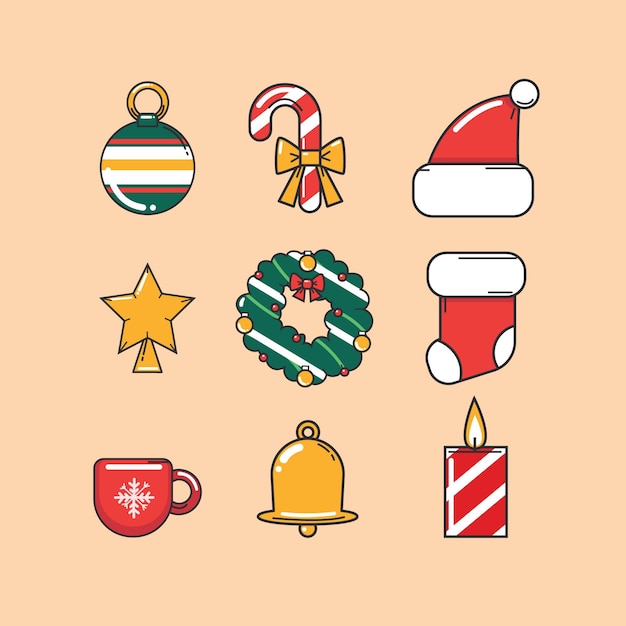 Colección a mano de elementos de navidad