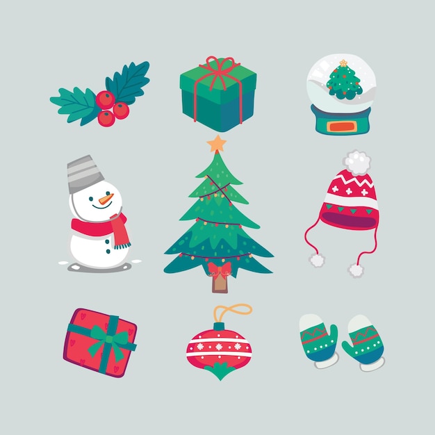 Colección a mano de elementos de navidad