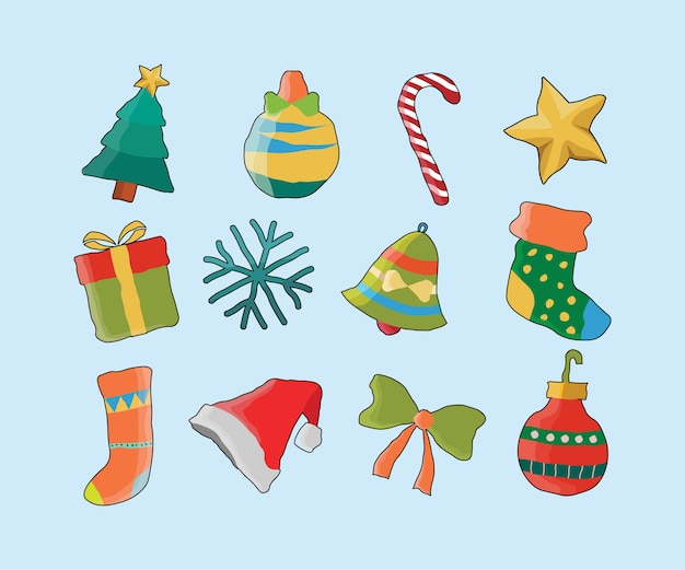 Colección a mano de elementos de navidad
