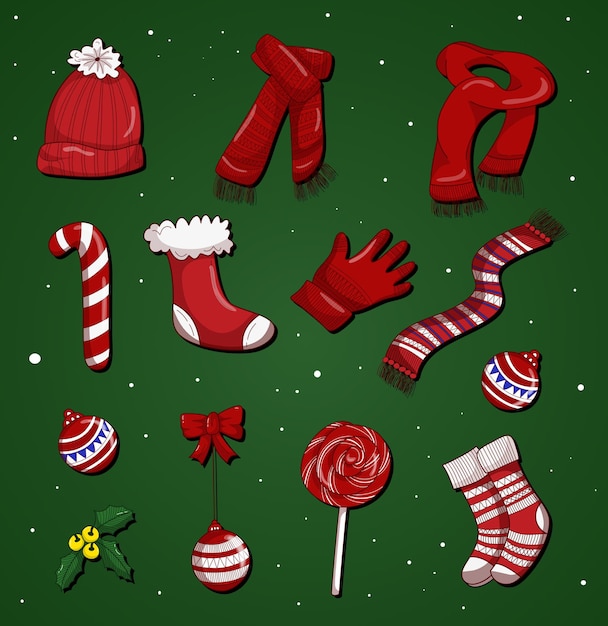 Colección a mano de elementos de navidad