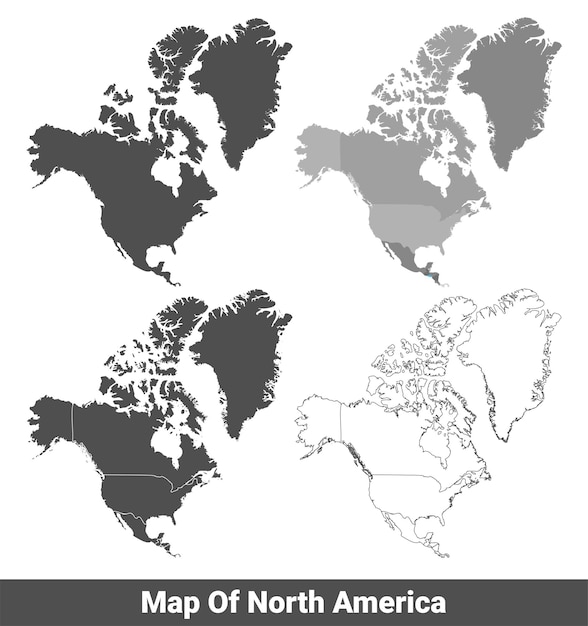 Colección de mapas políticos grises de países de América del Norte con ilustración vectorial del contorno de la frontera