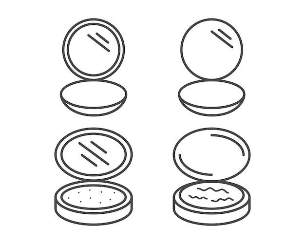 Colección Maquillaje y cosméticos Íconos gráficos vectoriales lineales de belleza en forma de polvo