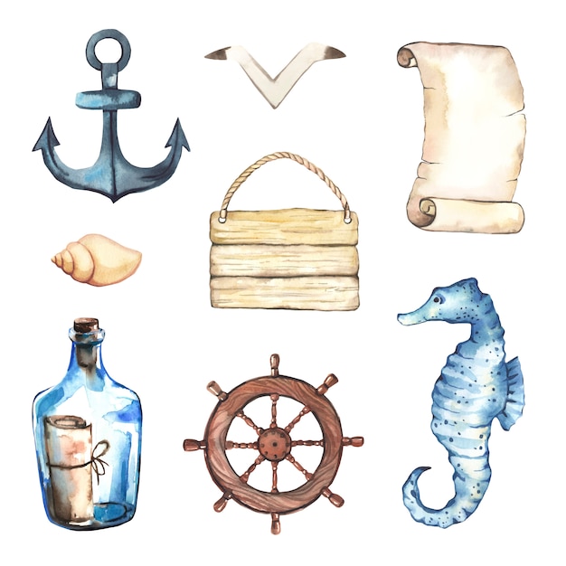 Colección de mar acuarela.