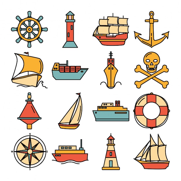 Colección mar de iconos de barco