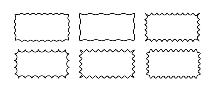 Vector colección de mar de marcos lineales rectangulares con bordes ondulados formas cuadradas con bordes en zigzag conjunto de