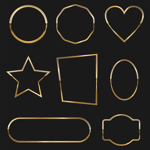 Colección de marco dorado brillante aislado en vector de fondo oscuro
