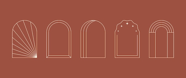 Colección de marcos de arco lineal estilo boho Borde ornamental decorativo bohemio para insignia