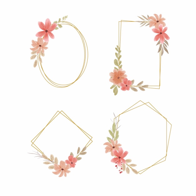 Colección de marcos de boda con decoración de flores de acuarela