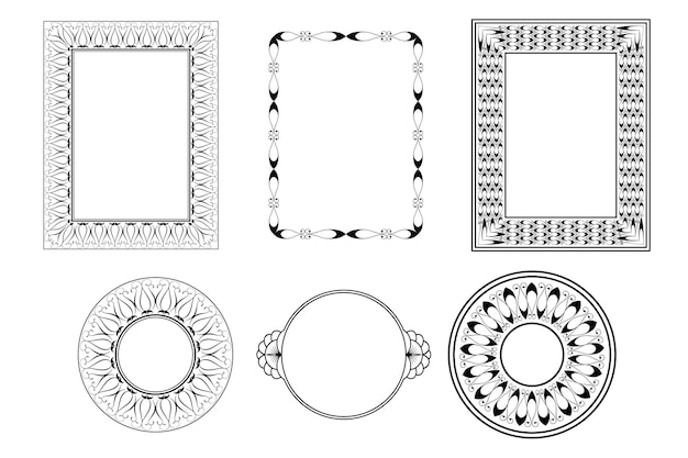 Colección de marcos y bordes decorativos monocromáticos