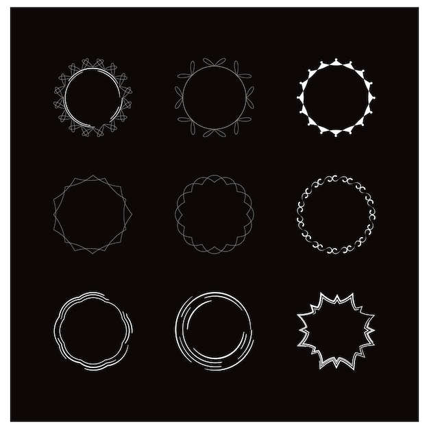 Colección de marcos circulares decorativos y bordes en blanco y negro