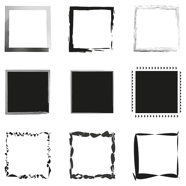 Colección de marcos cuadrados Frentes de pincel de pintura Elementos de decoración geométricos Estilo Grunge