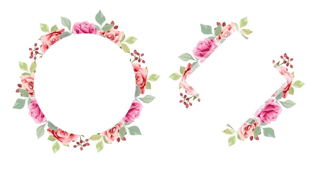 Colección de marcos florales de boda con fondo de ramo de rosas