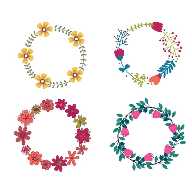 Colección de marcos florales Conjunto de lindas flores retro dispuestas en forma de corona perfectas para el matrimonio