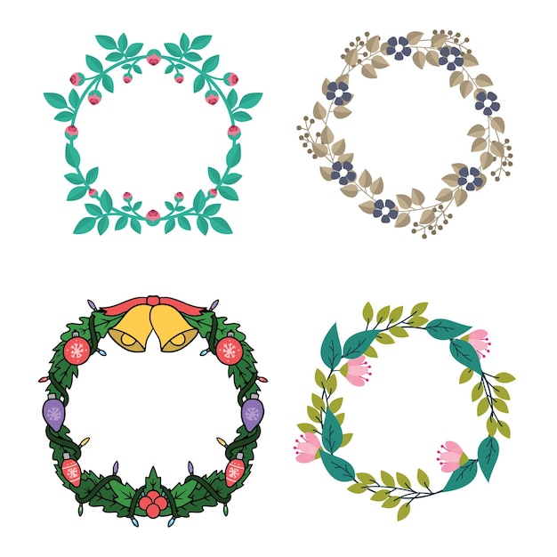 Colección de marcos florales Conjunto de lindas flores retro dispuestas en forma de corona perfectas para el matrimonio