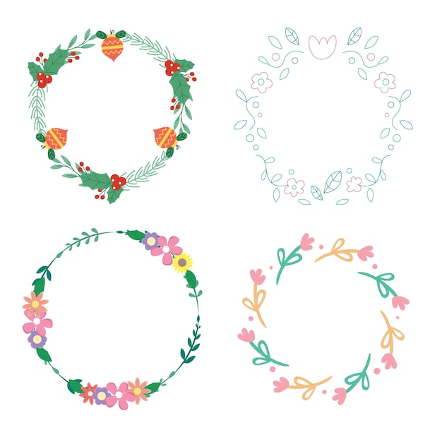 Colección de marcos florales Conjunto de lindas flores retro dispuestas en forma de corona perfectas para el matrimonio