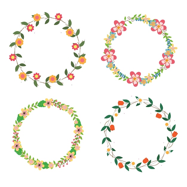 Colección de marcos florales Conjunto de lindas flores retro dispuestas en forma de corona perfectas para el matrimonio