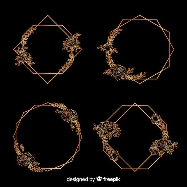 Colección de marcos florales geométricos y dorado