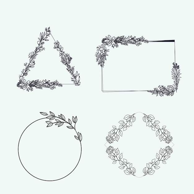 Colección de marcos florales vectoriales geométricos cuadrados de triángulo ovalado redondo con bordes decorados con h