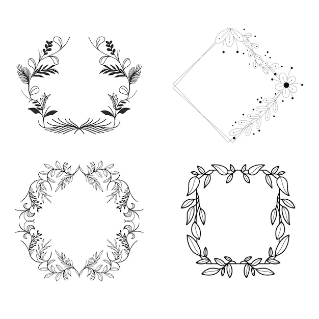 Colección de marcos florales vectoriales geométricos cuadrados de triángulo ovalado redondo con bordes decorados con h