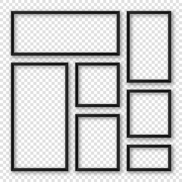 Colección de marcos de fotos negros en blanco realistas maqueta de póster moderno vector de marco de fotos vacío