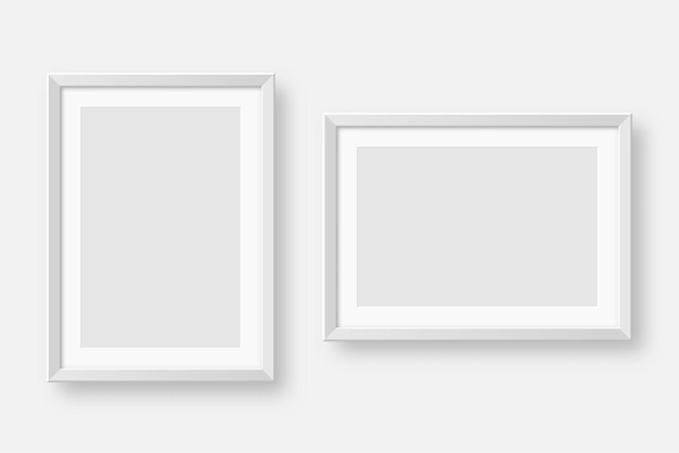 Colección de marcos de imágenes blancos y realistas Maqueta de póster moderno para fotografía de obras de arte o publicidad Perfecto para decoración interior de galerías de arte e ilustración vectorial