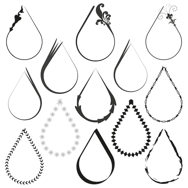 Colección de marcos de lágrimas Fronteras decorativas de lágrima Vector en blanco y negro Conjunto de marcos artísticos