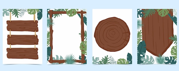 Colección de marcos de madera de conjunto de fondo de safari Ilustración vectorial editable para invitación de cumpleaños postal y pegatina