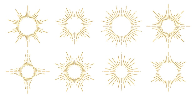 Colección de marcos de rayos de sol dorados Paquete de rayos de luz solar de oro retro Rayos radiales vintage rayos de sol