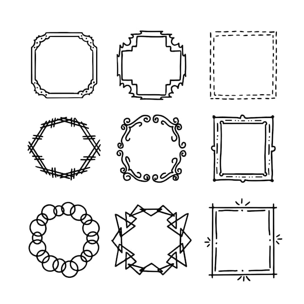 Vector colección de marcos simples dibujados a mano marcos de diferentes formas corazón cuadrado ovalado vector aislado