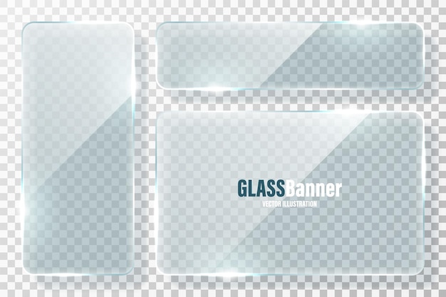Colección de marcos de vidrio banner de vidrio transparente realista con elemento de diseño de vector deslumbrante