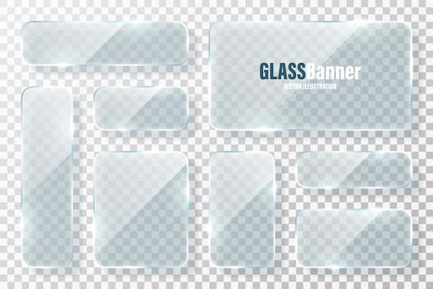 Colección de marcos de vidrio banner de vidrio transparente realista con elemento de diseño de vector deslumbrante
