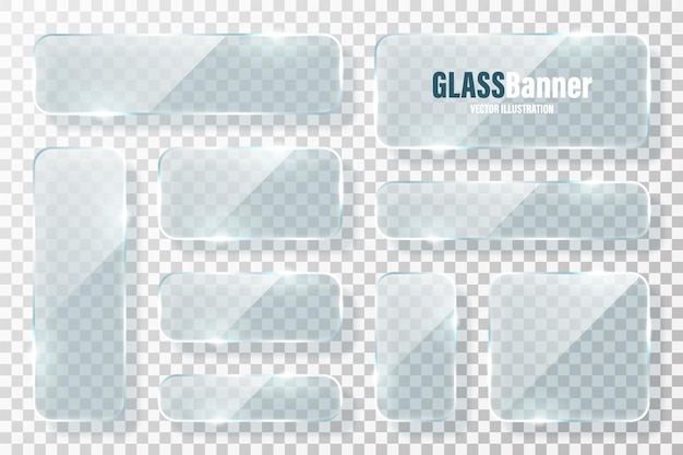 Colección de marcos de vidrio banner de vidrio transparente realista con elemento de diseño de vector deslumbrante