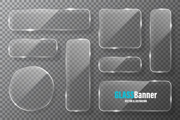 Colección de marcos de vidrio banner de vidrio transparente realista con elemento de diseño de vector deslumbrante