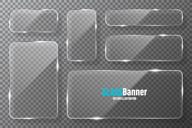 Colección de marcos de vidrio banner de vidrio transparente realista con elemento de diseño de vector deslumbrante