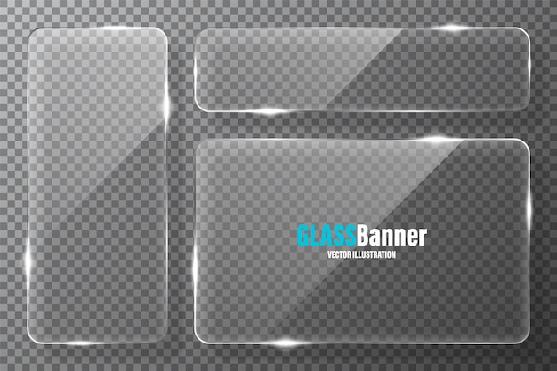 Colección de marcos de vidrio banner de vidrio transparente realista con elemento de diseño de vector deslumbrante
