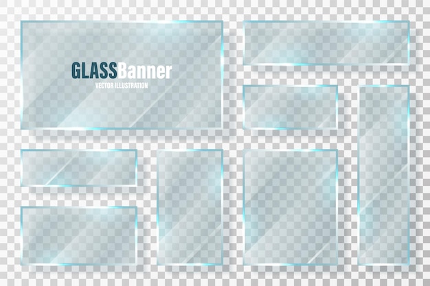 Colección de marcos de vidrio pancarta de vidrio transparente realista con elemento de diseño de vector de deslumbramiento