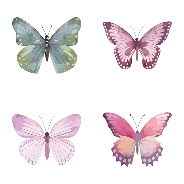 Vector colección de mariposas de acuarela vector clipart de mariposa