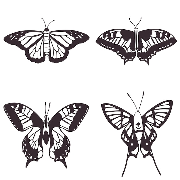 Colección de mariposas conjunto de mariposas vectoriales realistas insecto mariposa silueta negra