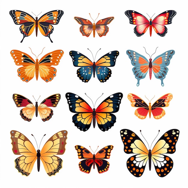 una colección de mariposas con diferentes colores y colores